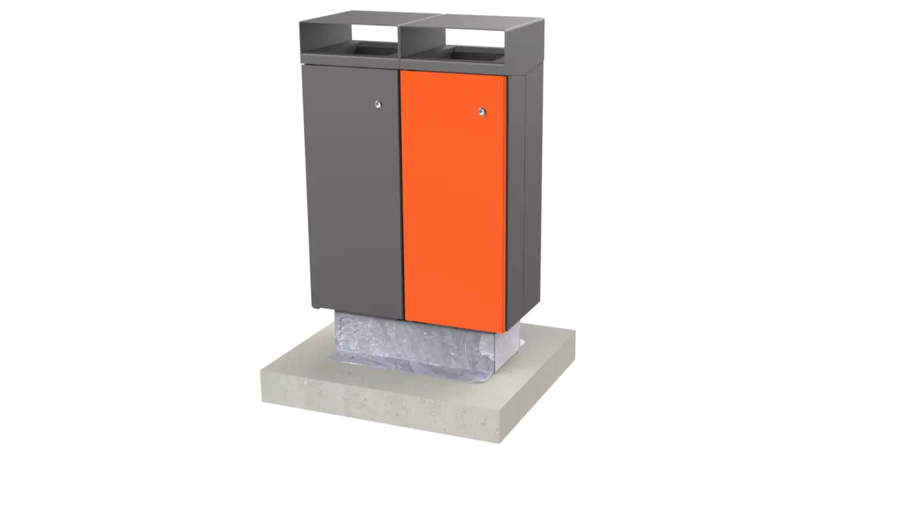 Afvalbak Quadrat 72 gekoppeld Duo op betonplaat en adapter