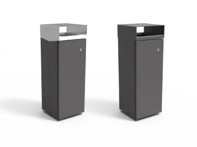 Afvalbak Quadrat 72 kap twee versies RVS RVS gecoat