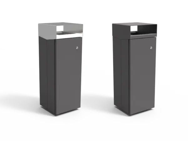 Afvalbak Quadrat 72 kap twee versies RVS RVS gecoat