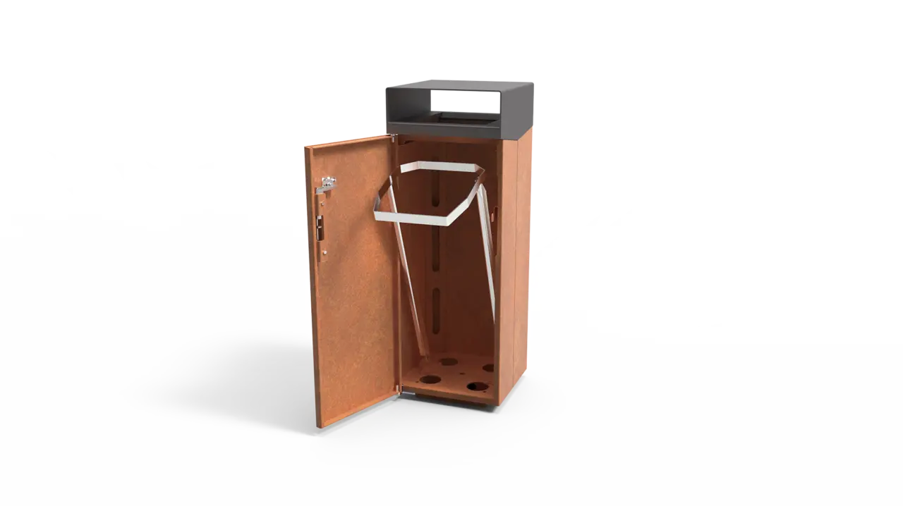 Afvalbak Quadrat Eco 72 met asbak en plasticzakhouder