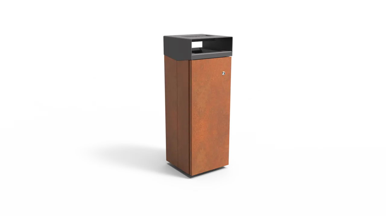 Afvalbak Quadrat Eco 72 met asbak kap in kleur vooraanzicht