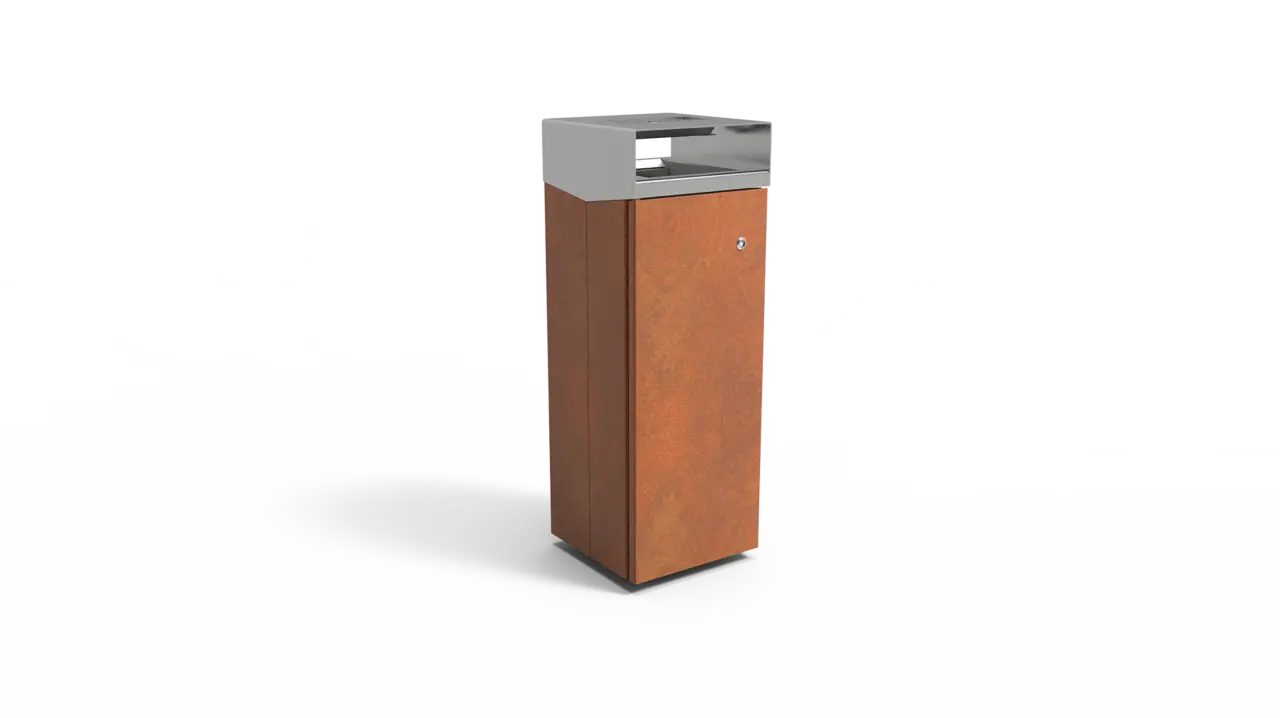 Afvalbak Quadrat Eco 72 met asbak kap RVS