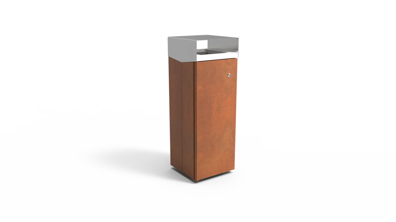Afvalbak Quadrat Eco 72 corten RVS kap