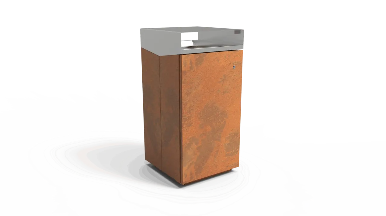 Afvalbak Quadrat 142 RVS316 bovenkap productrender