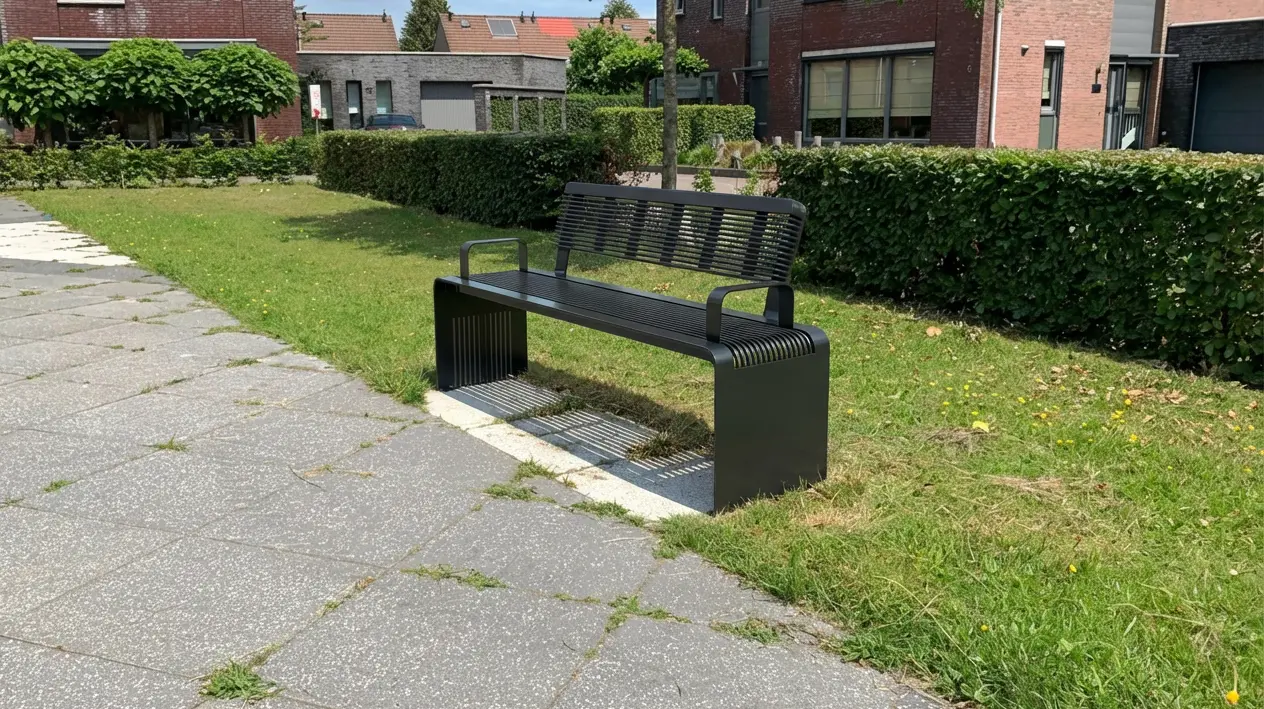 Buitenbank Bend met rug en armleuning staal