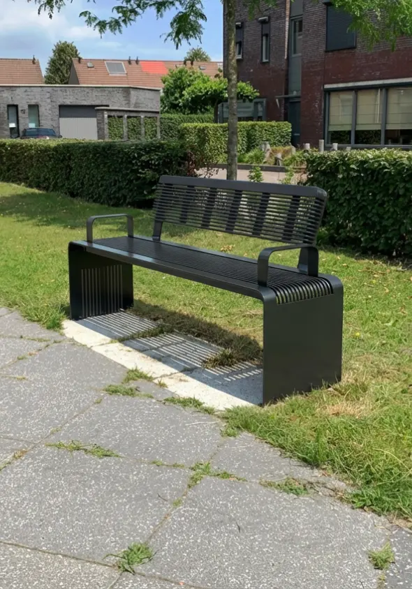 Buitenbank Bend met rug en armleuning staal