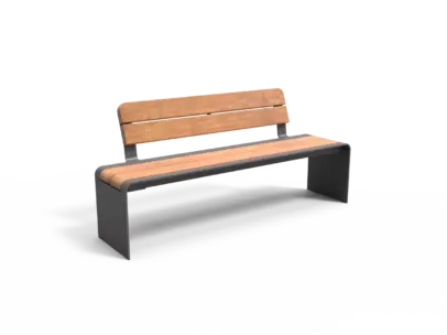 Buitenbank Bend enkelzits met rugleuning planken productrender