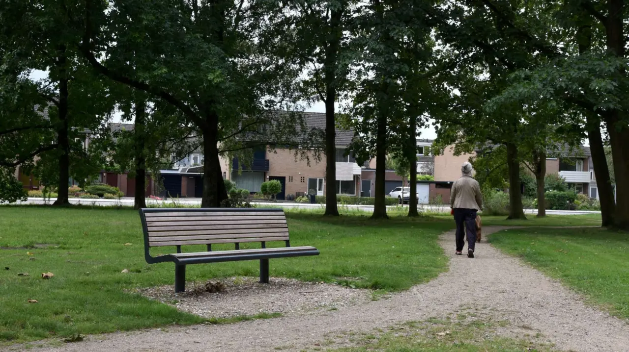 Buitenbank Cruzado enkelzits met rugleuning hout voor de openbare ruimte 1