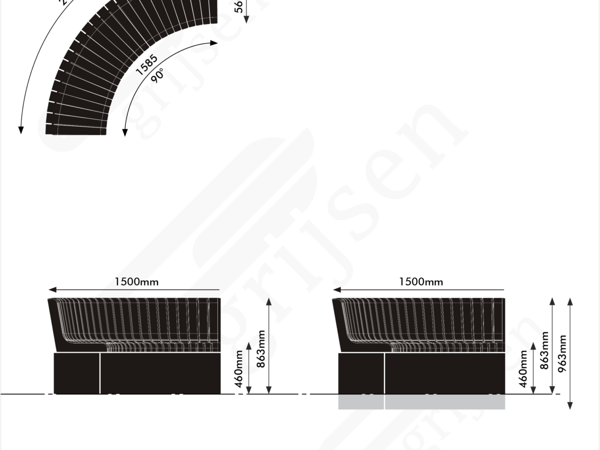 Buitenbank Grid Element 8 maattekening