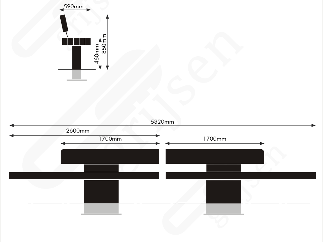 Buitenbank Plane II Duo Comfort maattekening