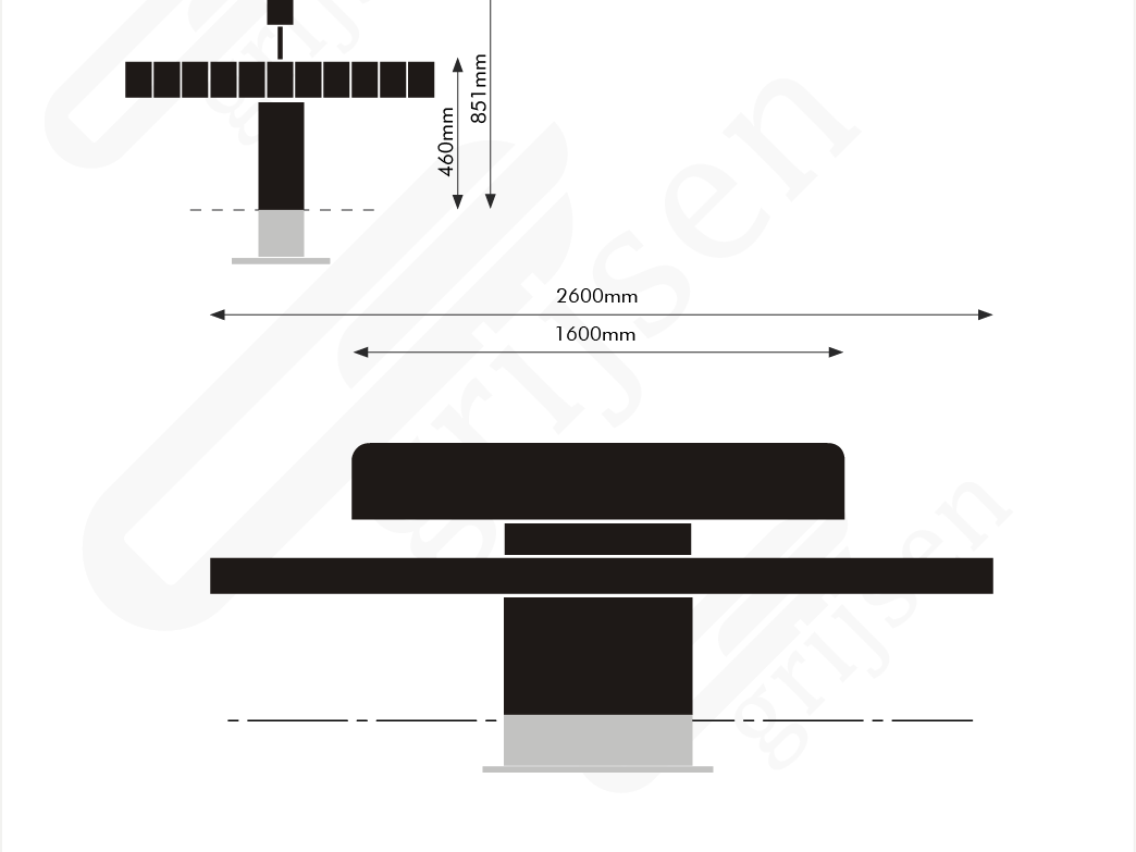 Buitenbank Plane II dubbelzits met rugleuning maattekening