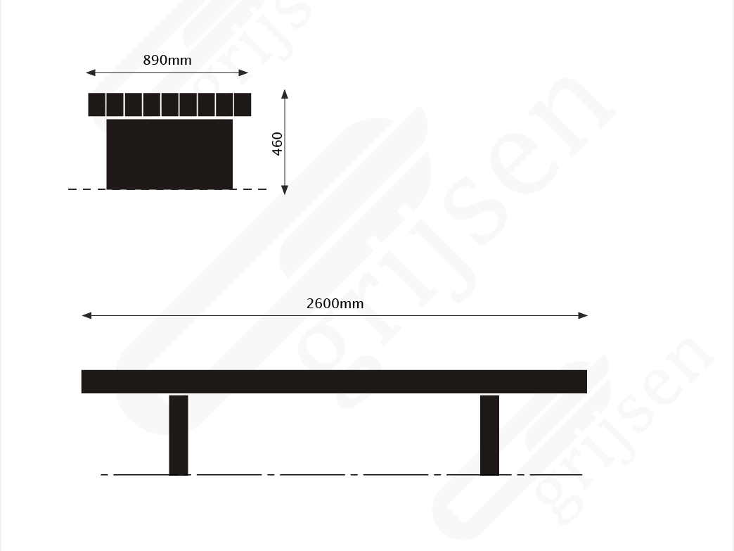 Buitenbank Plane Plus dubbelzits maattekening