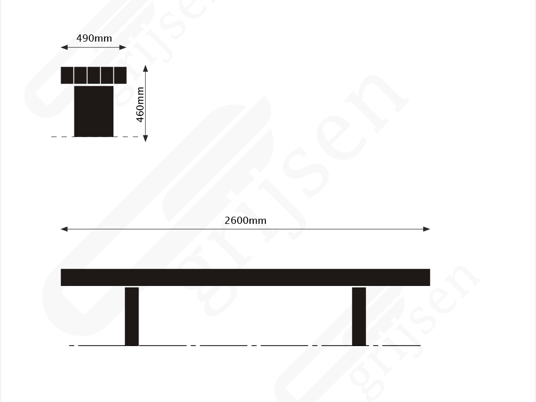 Buitenbank Plane Plus enkelzits maattekening