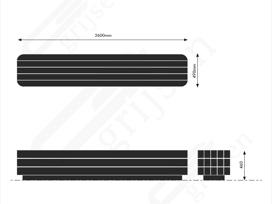 Buitenbank Plane Solid enkelzits maattekening