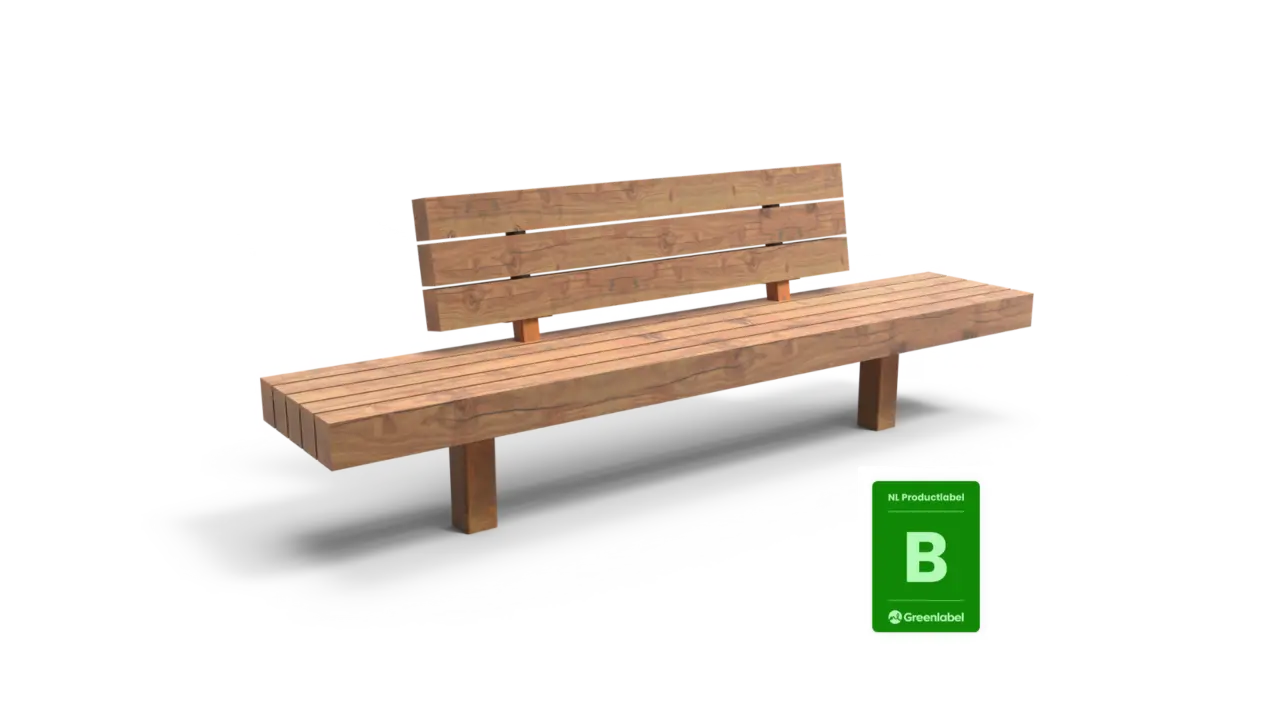 Buitenbank Plane enkelzits met rugleuning Comfort A en cortenstalen onderstel productrender