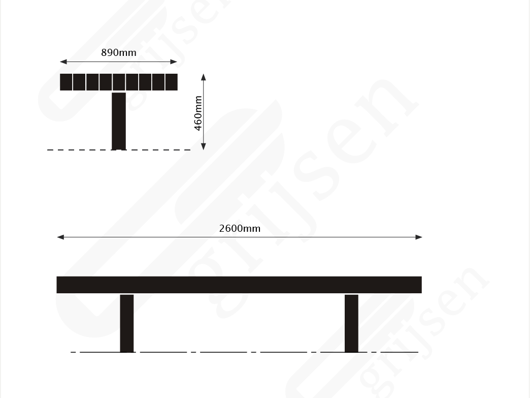 Buitenbank Plane dubbelzits maattekening