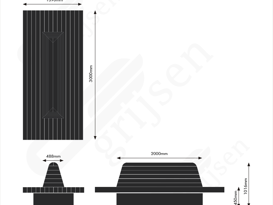 Buitenbank Tail klein maattekening