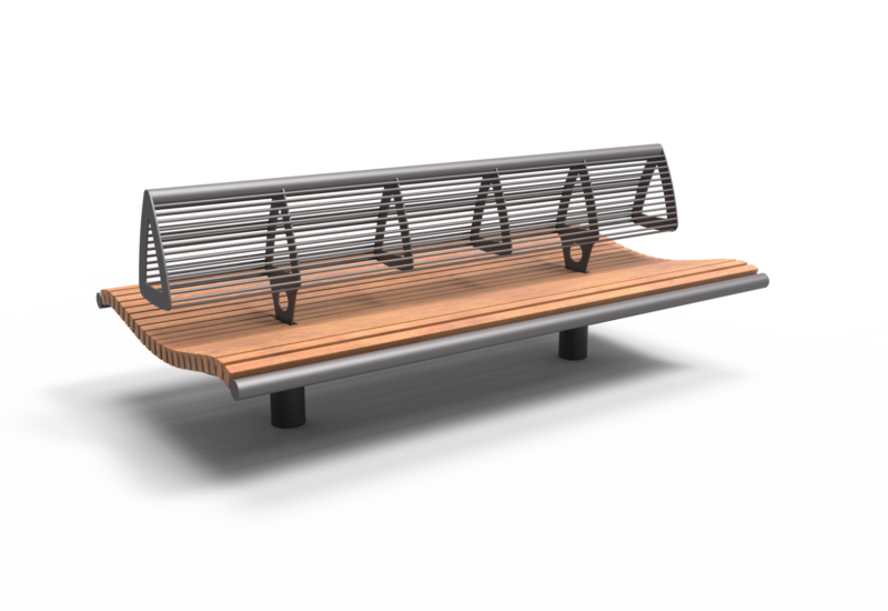 Rendering Wenters Doppelsitz mit Rückenlehne (Holz/Stahl) Parkbänke Grijsen Stadtmöbel