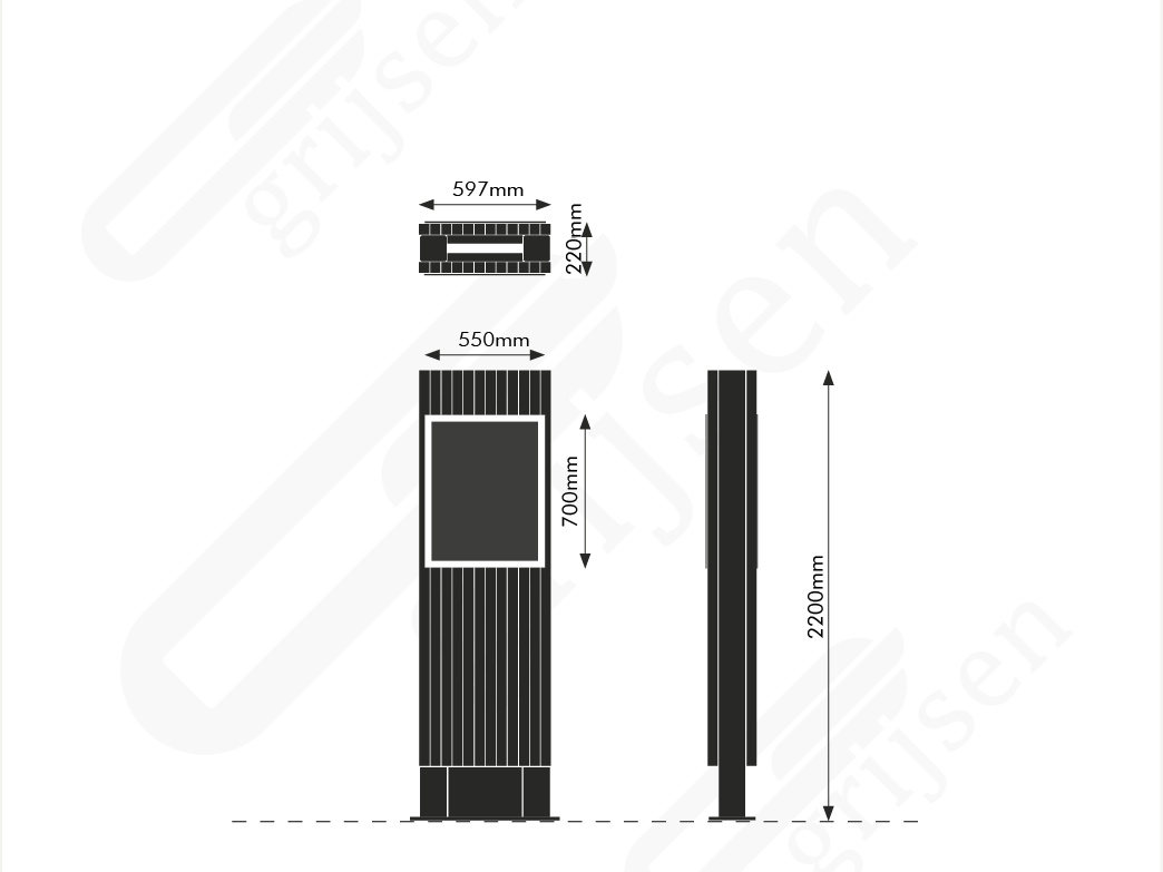 Maattekening Houten zuil informatiezuil