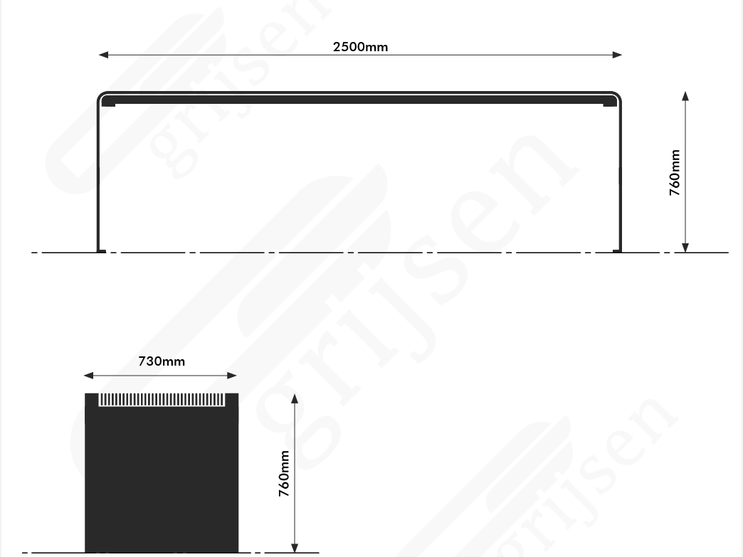 Maattekening tafel Bend staal