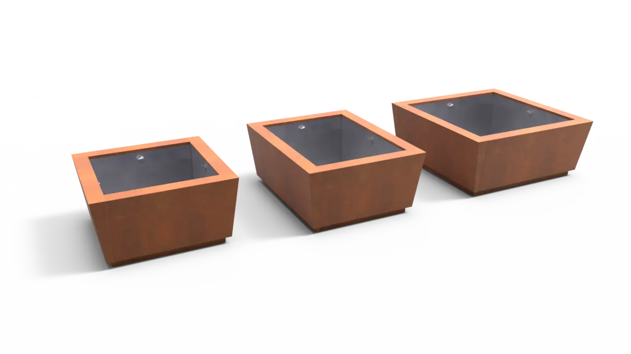 Planten en boombak CUBIC corten drie maten productrender