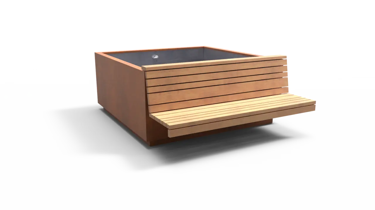 LINEO met zitting corten 2000x2000x900 productrender