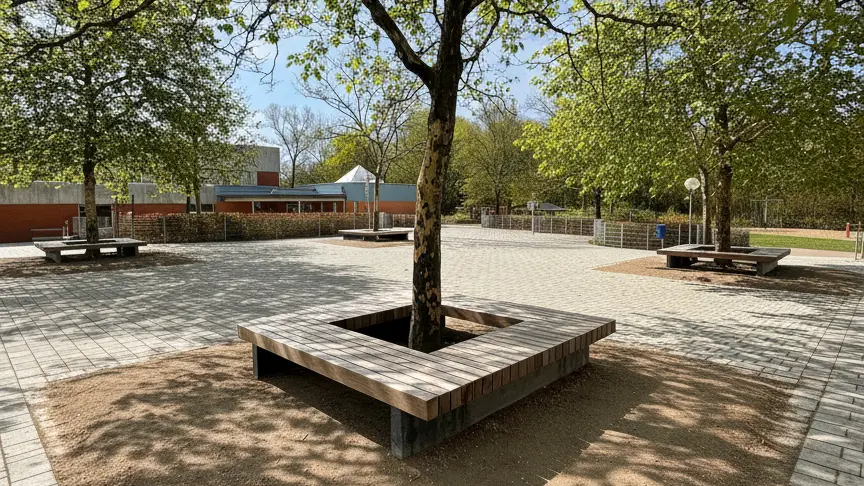 Bad Oldesloe Schule Baumbank Plane Viereckig 3 Grijsen Stadtmobiliar