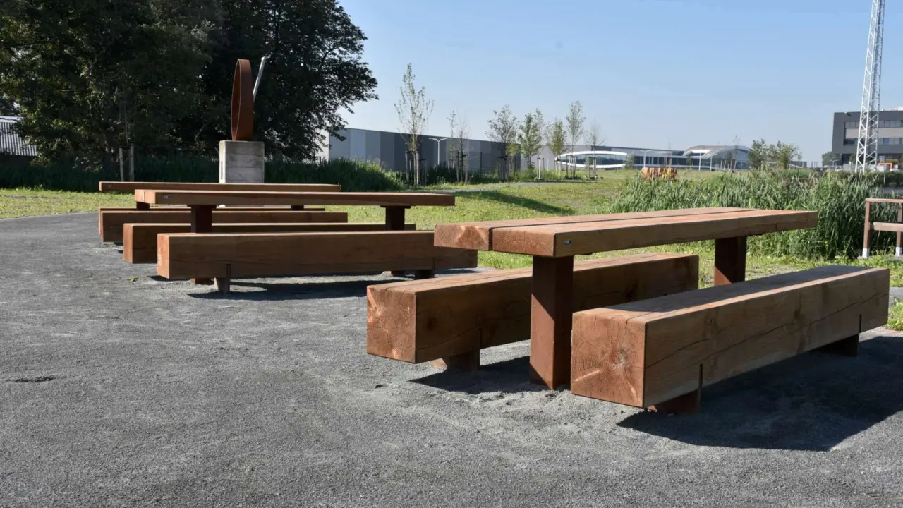 Picknicktafels van cortenstaal en douglashout - Pure picknickset